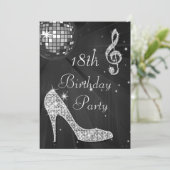 ディスコボール&ヒール黒&シルバー18誕生日 招待状 (スタンド正面)