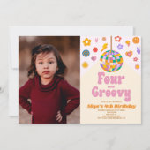ディスコボール フォーエバー グルーヴィー 4歳の誕生日パーティー 招待状 (正面)
