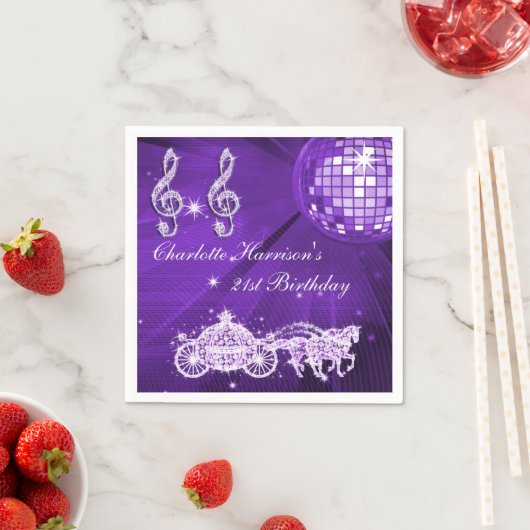 ディスコボール、プリンセスコーチ&ウマ21歳の誕生日 スタンダードカクテルナプキン (インサイチュ)