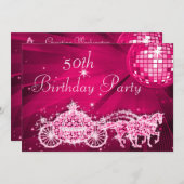 ディスコボール、プリンセスコーチ&ウマ50誕生日 招待状 (正面/裏面)