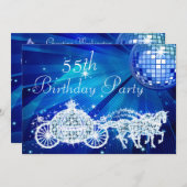 ディスコボール、プリンセスコーチ&ウマ55誕生日 招待状 (正面/裏面)