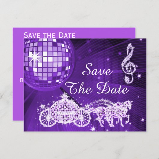ディスコボール、プリンセスコーチ&馬の日付を保存 案内ポストカード (正面/裏面)