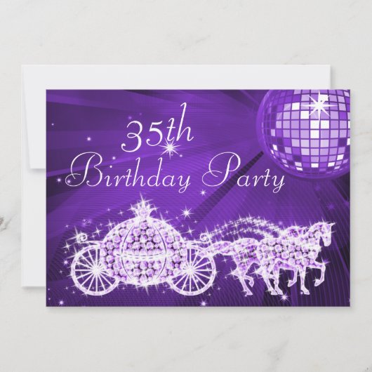 ディスコボール、プリンセス+コーチ+馬の35歳の誕生日 招待状 (正面)