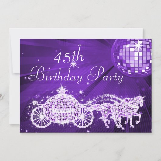 ディスコボール、プリンセス+コーチ+馬の45歳の誕生日 招待状 (正面)