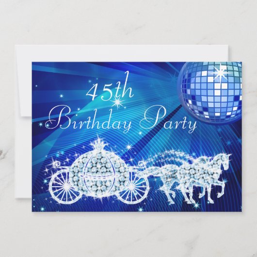 ディスコボール、プリンセス+コーチ+馬 45歳の誕生日 招待状 (正面)