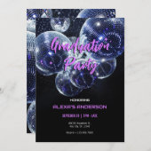 ディスコボール 卒業パーティー 招待状 (正面/裏面)