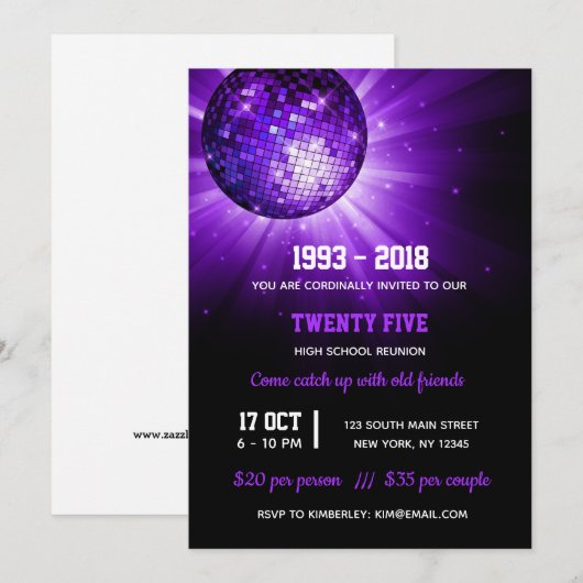 ディスコボール 紫 招待状 (正面/裏面)