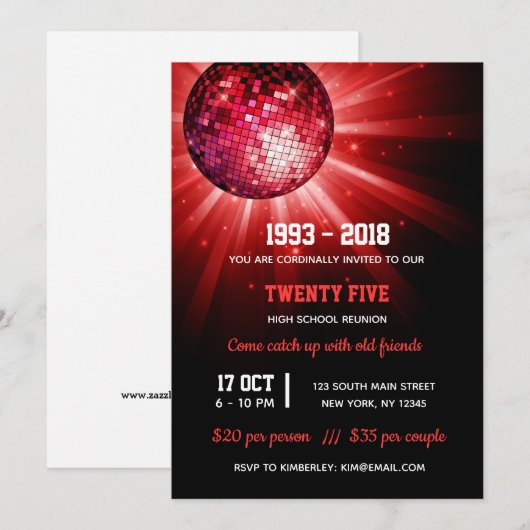 ディスコボール 赤 招待状 (正面/裏面)