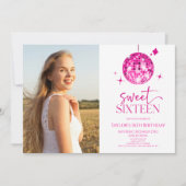 ディスコボールSweet sixteen16thバースデーパーティー 招待状 (正面)