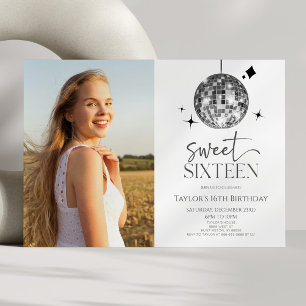 ディスコボールSweet sixteen16thバースデーパーティー 招待状