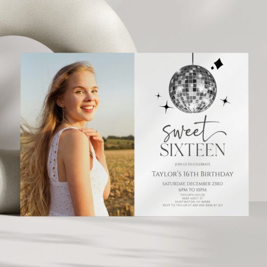 ディスコボールSweet sixteen16thバースデーパーティー 招待状