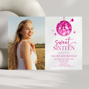 ディスコボールSweet sixteen16thバースデーパーティー 招待状