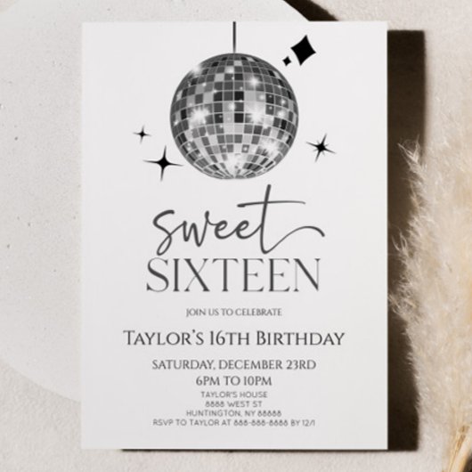 ディスコボールSweet sixteen16thバースデーパーティー 招待状