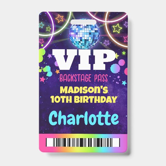 ディスコボールVIPバックステージパス誕生日ラニヤード バッジ (表面)