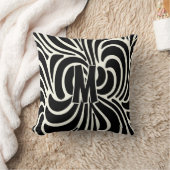 ディスコモダンカジュアルブラックとアイボリーモノグラム クッション (ブランケット)