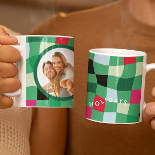 ディスコモダンカラフルタータンチェックプレイドクリスマス コーヒーマグカップ