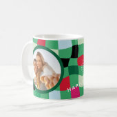 ディスコモダンカラフルタータンチェックプレイドクリスマス コーヒーマグカップ (正面左)