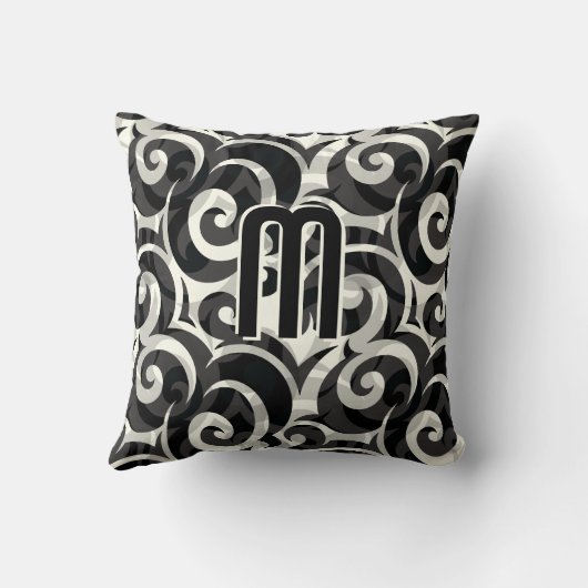 ディスコモダングカジュアルレーブラックアイボリーモノグラム クッション (裏面)