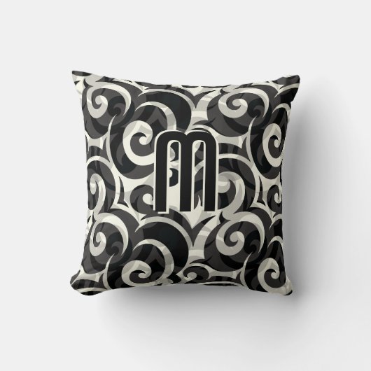 ディスコモダングカジュアルレーブラックアイボリーモノグラム クッション (正面)