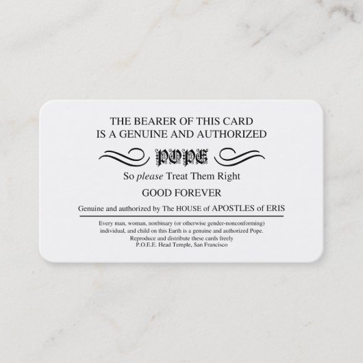 ディスコルディアンポープカード 名刺 (正面)