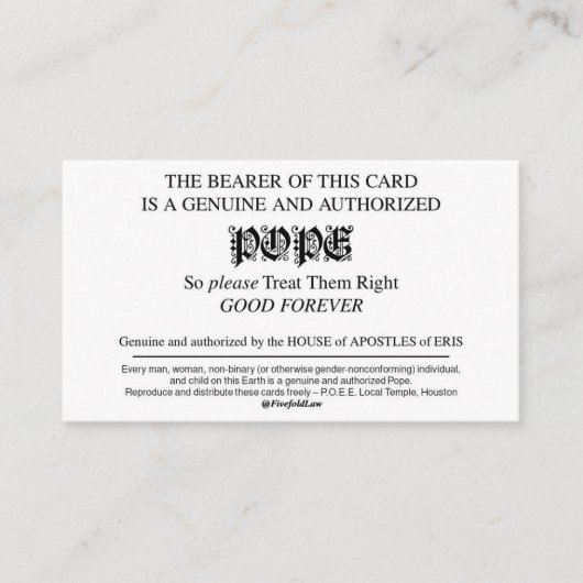 ディスコルド教皇カード 名刺 (正面)