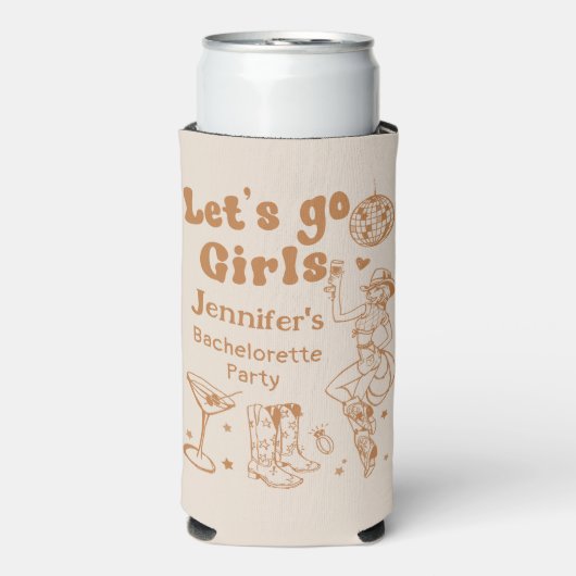 ディスコロデオ女性のカーボーイクールバチェロレッテ スリム缶クーラー (Seltzer正面)