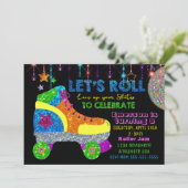 ディスコローラースケートパーティー、スケート、グリッター 招待状 (スタンド正面)