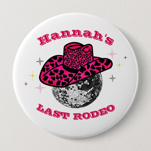 ディスコ女性のカーボーイかわいい&ピンクバチェロレッテギフト 缶バッジ (正面)