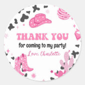 ディスコ女性のカーボーイウェスタン誕生日ステッカーラベル ラウンドシール (正面)