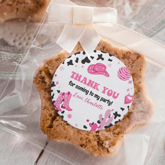 ディスコ女性のカーボーイウェスタン誕生日ステッカーラベル ラウンドシール