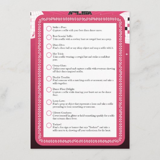 ディスコ女性のカーボーイセルフィースカベンジャー狩りゲーム エンクロージャーカード (裏面)