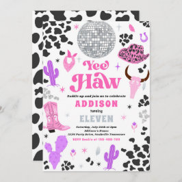 ディスコ女性のカーボーイナッシュビルピンクロデオバースデーパーティー 招待状