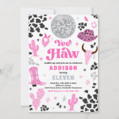 ディスコ女性のカーボーイナッシュビルピンクロデオバースデーパーティー 招待状 (正面)