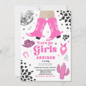 ディスコ女性のカーボーイナッシュビルピンクロデオバースデーパーティー 招待状 (正面)