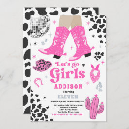 ディスコ女性のカーボーイナッシュビルピンクロデオバースデーパーティー 招待状