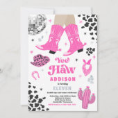 ディスコ女性のカーボーイナッシュビルピンクロデオバースデーパーティー 招待状 (正面)