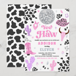 ディスコ女性のカーボーイナッシュビルピンクロデオバースデーパーティー 招待状