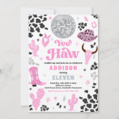 ディスコ女性のカーボーイナッシュビルピンクロデオバースデーパーティー 招待状 (正面)