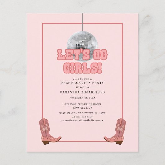 ディスコ女性のカーボーイバチェロレッテ招待状 (正面)