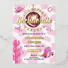 ディスコ女性のカーボーイバチェロレッテ週末パーティー 箔招待状