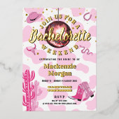 ディスコ女性のカーボーイバチェロレッテ週末パーティー 箔招待状 (正面)