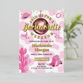 ディスコ女性のカーボーイバチェロレッテ週末パーティー 箔招待状 (立ち正面)