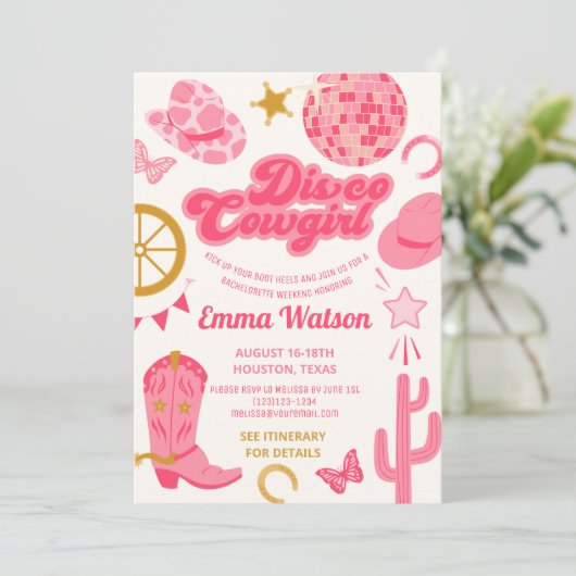 ディスコ女性のカーボーイバチェロレッテ 招待状 (スタンド正面)