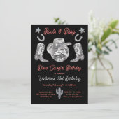 ディスコ女性のカーボーイブーツ&ライきらきら光るネストーン誕生日 招待状 (スタンド正面)