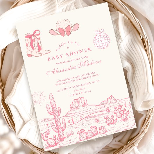 ディスコ女性のカーボーイベビーシャワー 招待状