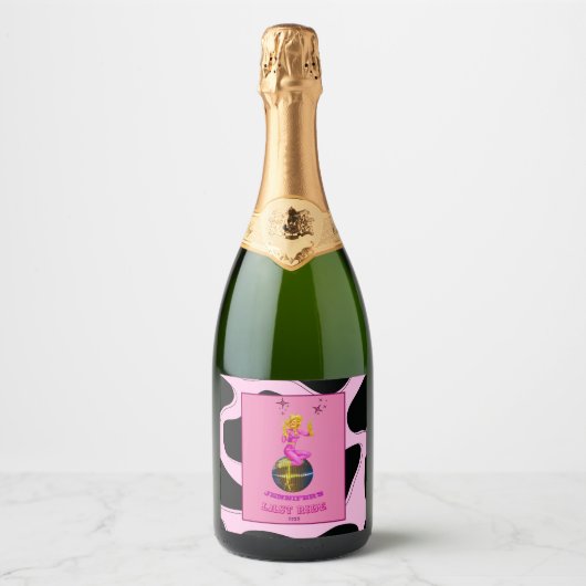 ディスコ女性のカーボーイレトロバチェロレッテ スパークリングワインラベル (正面)