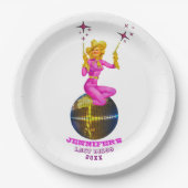 ディスコ女性のカーボーイレトロバチェロレッテ ペーパープレート (正面)