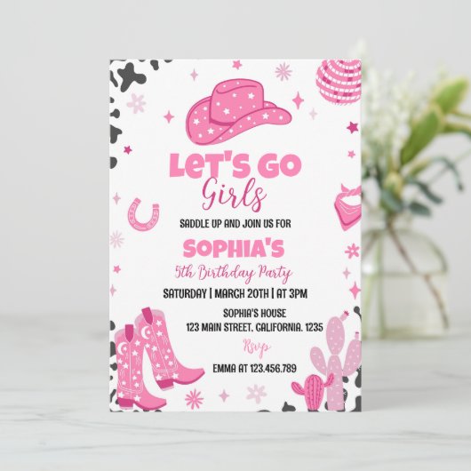 ディスコ女性のカーボーイロデオウェスタン誕生日招待状 招待状 (スタンド正面)