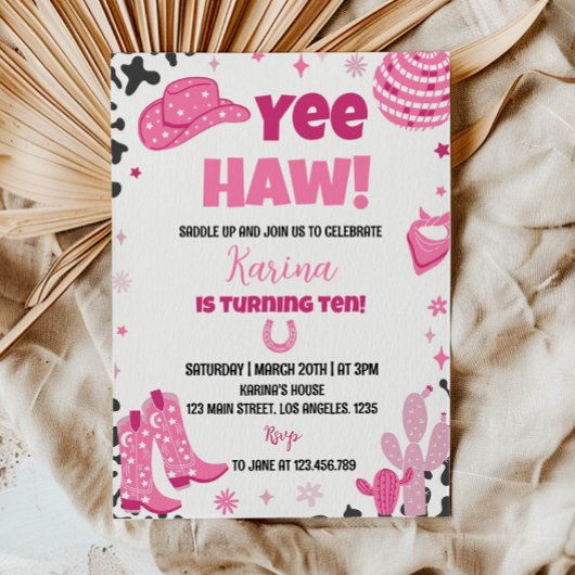 ディスコ女性のカーボーイロデオウェスタン誕生日招待状 招待状