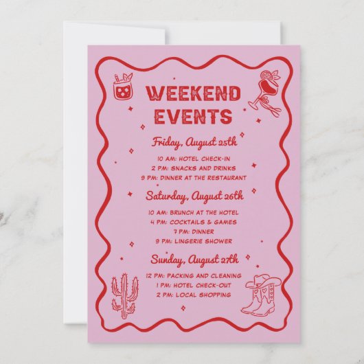 ディスコ女性のカーボーイロデオバチェロレッテウィークエンド 招待状 (裏面)